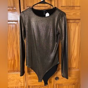 Forever 21 Shiny Bronze Long Sleeve Bodysuit